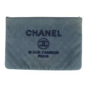 CHANEL Deauville Sequin Blue Denim Clutch Bag Pouch A80117 Women's